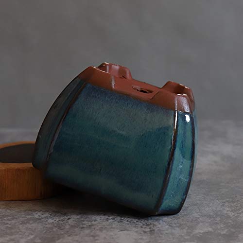 Pot de bonsaï en grès violet artisanal au design géométrique épuré