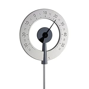 TFA Dostmann Thermomètre de jardin analogique Lollipop, 12.2055.10, thermomètre design, résistant aux intempéries, avec grands chiffres, gris