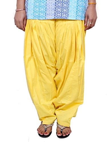 Indistar Women's 100% Cotton Semi-Patiala, Patiala Salwar, Harem Yoga Pilates Pants, Yoga Dress-Yellow-Free Size