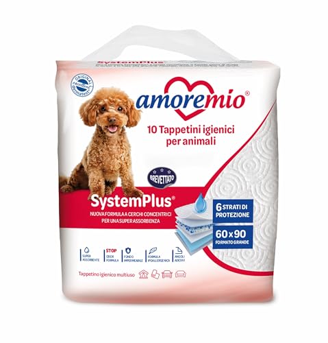 AMORE MIO Mio | 10 Tappetini Igienici per Cani, Gatti e Animali Domestici, Super Assorbenti - 1 Confezione da 10 Traversine Cani 60x90 cm