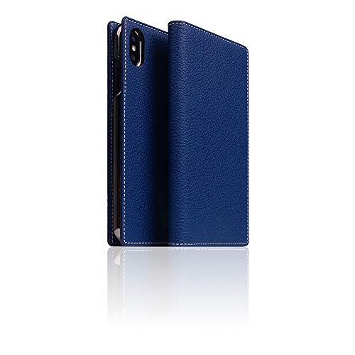 Buy 1 get 1 SLG iPhone X/Xs Leather Wallet Case, D8 Full Grain Leather Diary Flip Cover Card Slot Holder with Gift Box, Handmade and Designed for Apple iPhone X/Xs (Navy Blue)