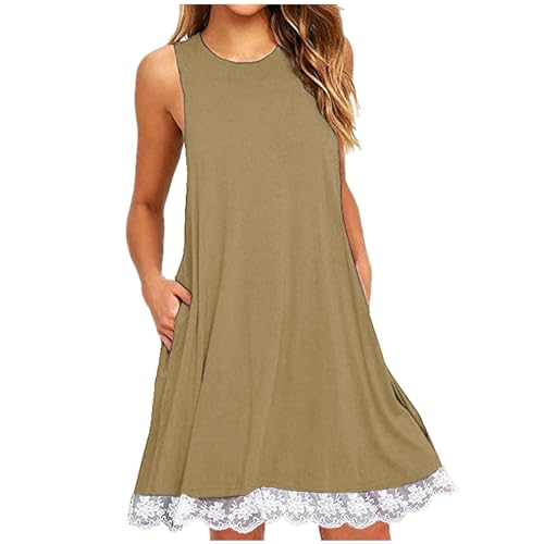 Keepink Sommerkleider für Damen, Petite, ärmellos, Trägerkleid, lässig, A-Linie, Minikleid, einfarbig, knielang, Sommerkleid, Strandkleid, Swing,...