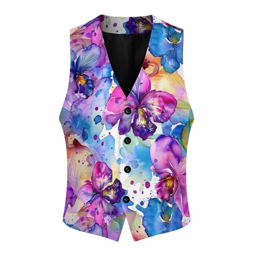 Watercolor Orchid Floral Novelty Men's Suit Vest Casual Formal Dress Vests Business Waistcoat3
