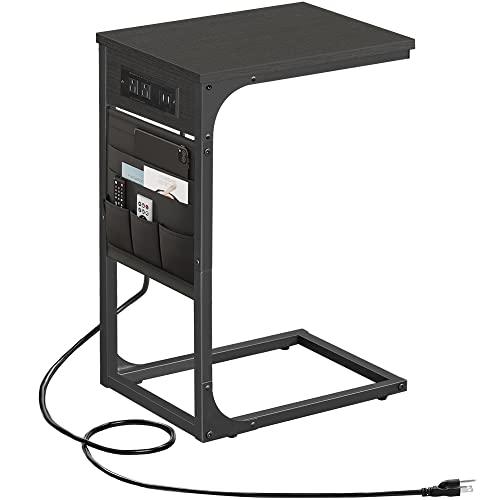TUTOTAK C Shaped End Table with Charging Station Side Table for Sofa