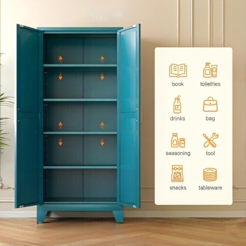 Image of LCAOPC 71 inch Tall Metal Storage Cabinet with 2 Doors and 4 Adjustable Shelves, 5-Tier Kitchen Pantry Storage Cabinet for Kitchen, Living Room, Dining Room and Office, Blue