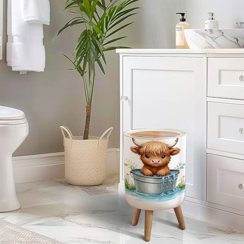 Pequeña caneca de basura con tapa y diseño floral miniatura 6