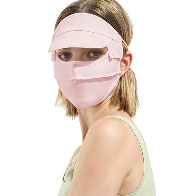 Image of Full Face Mask for Women Sun Protection, Face Cover Face Mask for Bikers with Detachable Brim, UPF 50+ Summer Cooling Outdoor Mask for Running, Hiking Pink