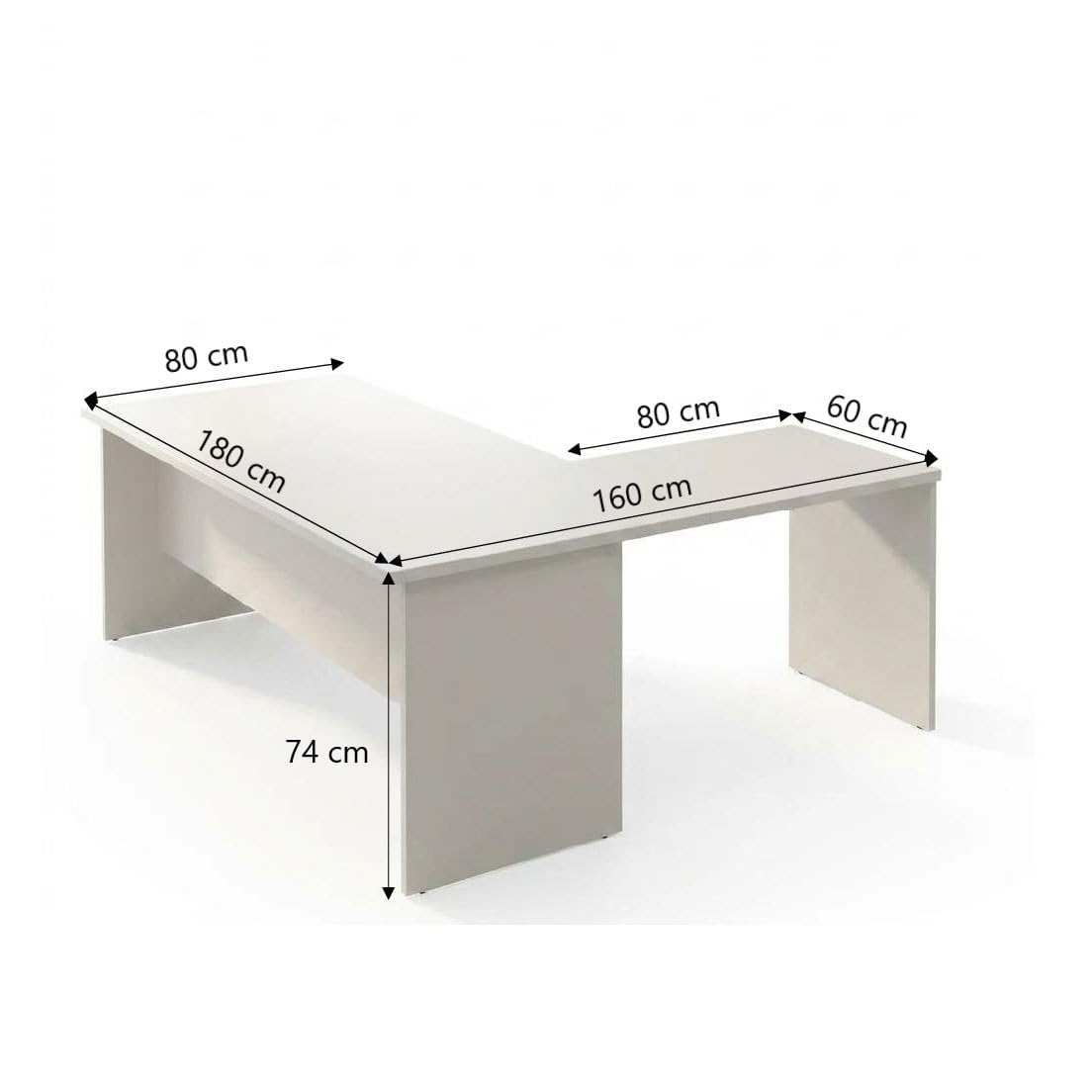 Scrivania per Ufficio 180 con prolunga 80 Made in Italy H74 x L120 x P80 Disponibile In Vari Colori Alta Qualità (Bianco)