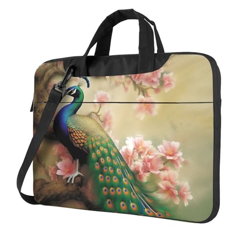 Sacoche ordinateur portable à motif paon avec bandoulière réglable