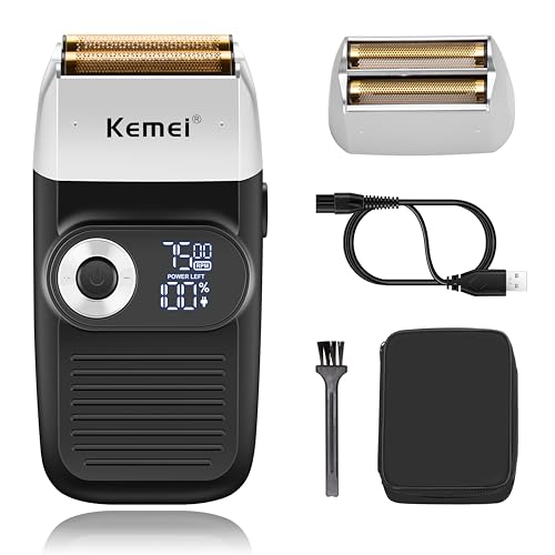 Kemei Foil Professional Electric Shaver for Men Razor with Bald Trimmer Cordless Shavers Rechargeble LED Display 2 in 1