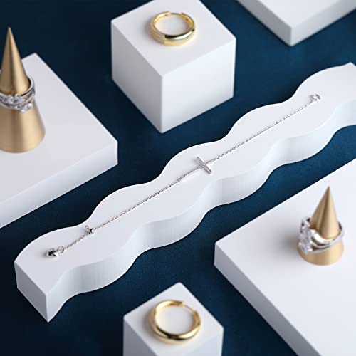 Cross Bracelet Sideways Cross Bracelet For Women Adjustable Bracelet 925 Sterling Silver Link Bracelet For Girls Cz Diamond Bracelet Cubic Zirconia Silver Thin Bracelet Cross Link Bracelet 7 Inch #TOP1