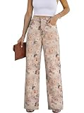 Auravista Womens Floral Print Wide Leg Jeans High Waisted Boyfriend Denim