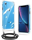 iPhone XR ケース クリア ネック ショルダー ストラップ付き iPhone XR スマホケース iPhone XR カバー 耐衝撃 薄型 軽量 TPUスマホ シリコン カバー 紐付き 斜めがけ 織りストラップ付き 肩掛け 縦/横 2WAY 調節可能なショルダー クロスボディ 多目的キャリー ファッションデザイン （透明）