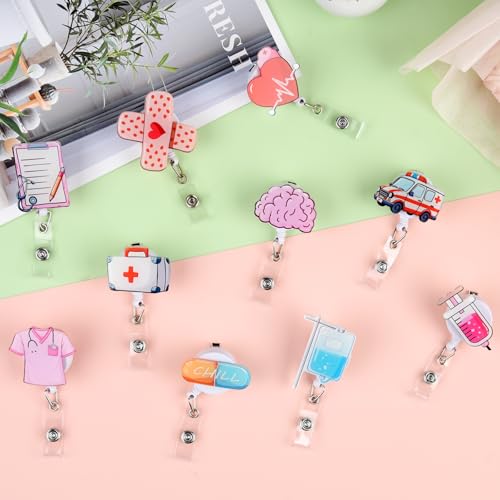 BOUBONI 10 Stück Lustige Krankenschwester Ausweishalter Süße einziehbare Klinik Ausweishalter für Ärzte, Krankenschwestern, Studenten