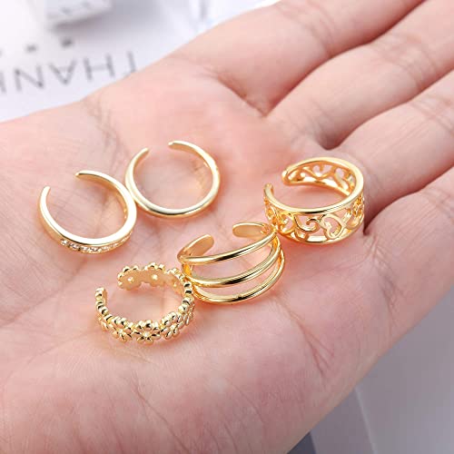 Funrun Jewelry 5Pcs Adjustable Toe Ring For Women Girls Open Tail Ring Band Hawaiian Foot Jewelry Gold Tone #TOP5