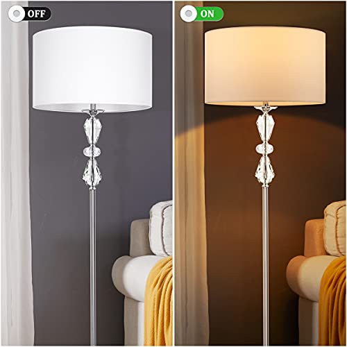 Dott Arts Floor Lamp For Living Room, Modern Standing Lamp With Dimmer, Crystal Reading Floor Lamp Silver Corner Light For Bedroom, Bright 8W Bulb Included #TOP5