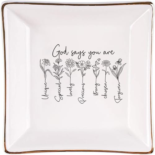 Baobeily Christian Gifts for Women – Inspirational Trinket Dish Tray, Religious Catholic Spiritual Gifts Jewelry Plate with Bible Verse for Birthdays, Christmas