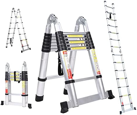 14.5FT Telescoping Extension A Frame Ladder 2-in-1, Multi-Purpose Aluminum Telescopic Ladders, Folding Foldable Ladder Easy Storage for Homeuse RV Indoor and Outdoor Work