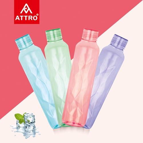 Image of ATTRO Elite 1000ml Plastic Water Bottle BPA Free Leakproof Fridge Safe for Daily Hydration Set of 4 Assorted