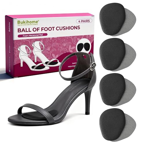 Image of Ball of Foot Cushion Pads for Women - Bukihome 4-Pair Metatarsal Pads Prevent and Alleviate Ball-of-Foot Pain, Non-Slip Prevent Sliding Forward Forefoot Cushions for High Heels, Sandals (Black)