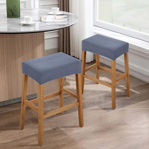 Image of YISUN Stool Covers Rectangle - 2 Pack Stretch Waterproof Saddle Seat Cover Counter Bar Stools Bar Chairs Covers Kitchen Island Chairs Cushion Protector (2, Dark Gray)