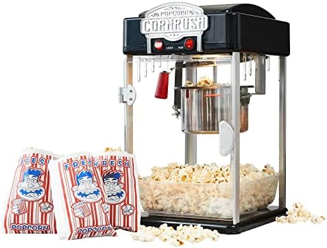 CORNRUSH Popcorn Popper Machine-4 OZ Vintage Professional Popcorn Maker Theater Style with Nonstick Kettle Warming Light and Serving Scoop. (Black)