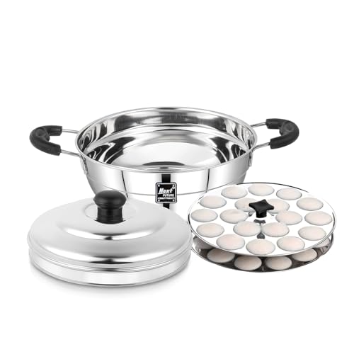Image of Next Future 5-Star Idli Maker Steel | Mini Idli Steamer Stainless Steel | Button Idli Maker Multipurpose Steel Kadai with 2 Plates (36 Button Idlies)