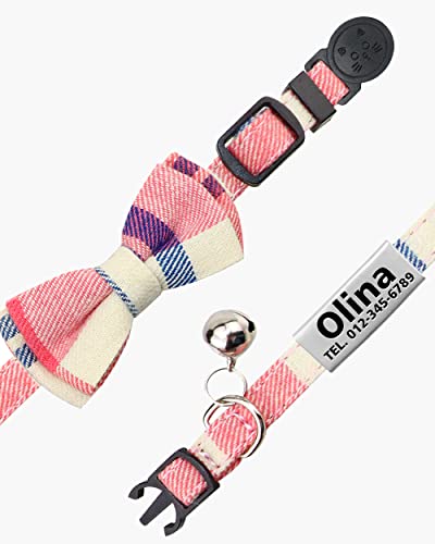 TagME Katzen halsbänder mit Namen und Telefonnummer Auf, Kätzchenhalsband mit Sicherheits Verschluss und Glöckchen,Rosa 1er Pack