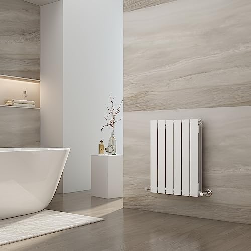 EMKE White Horizontal Designer Radiator 600 x 456 mm, Double Flat Panel, Central Heating
