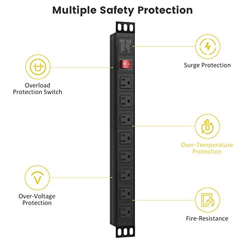 8 Outlet Metal Power Strip, Wide Spaced Power Strip Surge Protector, 1U Rack Mount Power Strip For Network Server Racks, 6Ft Extension Cord, Etl Listed, Black #TOP6