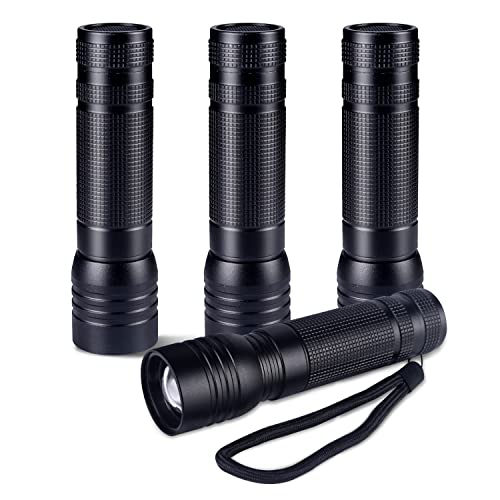 KunHe F4 LED Compact Emergencies Flashlight Bulk Set High Power Powerful Bright Pack 4 Tactical Flash Lights 600 High Lumens Handheld Small Mini Flashlights
