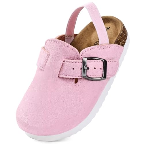 Image of Torotto Kids Suede Clogs Toddler Boys Girls Cork Footbed Clogs with Arch Support & Adjustable Straps for Indoor & Outdoor