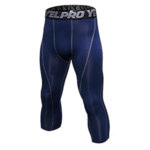 Yuerlian Mens 3/4 Tights Cool Dry Compression Running Leggings Sport Gym Workout Capri Pants
