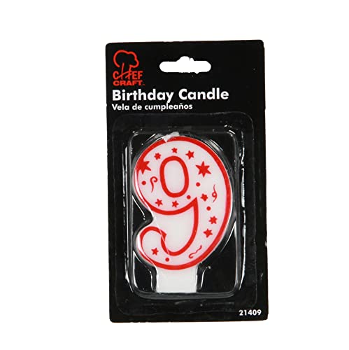 Bougie chiffre 9 classique de 7,6 cm décorative blanche et rouge - 2