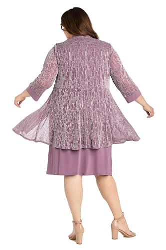 Image of R&M Richards Women's Elegant Metallic Jacquard Knit Jacket Dress | Shimmering 2-Piece Ensemble W /Detachable Necklace