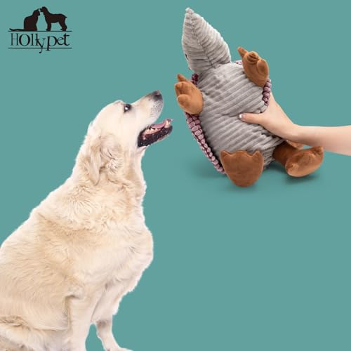 Image of Hollypet Plush Dog Squeaky Toy Stuffed Armadillo Animal Pet Puppy Chew Toys with Clean Teeth for Small Medium Large All Breed Sizes Dogs, Pink, 14 in