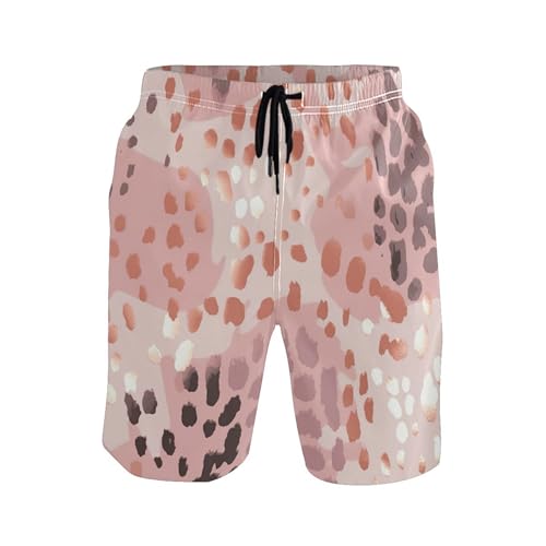 Pink Leopard Men's Sportwear Swim Trunks Quick Dry Board Shorts with Lining S B0401116