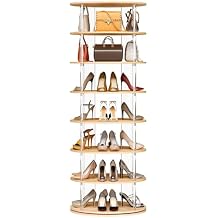 TAKEKIT 7-Tier Rotating Shoe Rack, 360 Degree Spinning Shoe Rack Tower, Lazy Susan Storage Tower Made of Acrylic and Wood, Round Rotating Organizer Shelf for Closet, Entryway and Bedroom