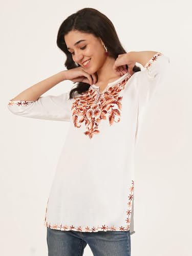 Image of Women's Pure Cotton Embroidered Short Kurtis