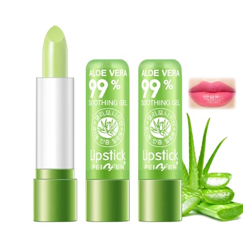 Magischer Farbwechsel Lippenbalsam, 3 Stück Aloe Vera Lippenstift Set, Feuchtigkeitsspendendes Lip Blam, Temperatur Color Change Lip Stick, Lang Anhaltender Moisturising, Wasserfest & Anti-Rissbildung