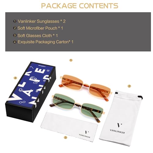 Image of VANLINKER Retro Rectangle Polarized Sunglasses for Women Men Small 90s Vintage Trendy Slim Narrow Rectangular Frame VL9684