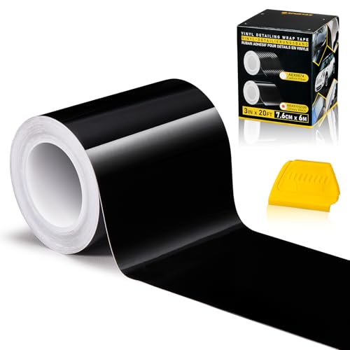 Image of Spurtar Gloss Black Vinyl Wrap 3 Inch x 20ft Air-Release Adhesive Car Vinyl Tape Chrome Delete Wrap Roll DIY Car Exterior Decoration Door Edge Guard Vehicle Detailing Paper 7.5 CM x 6M