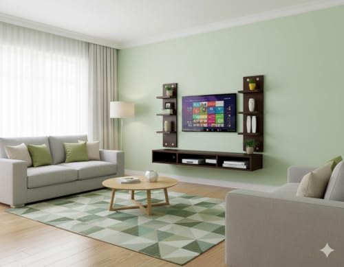 Image of 48 inches Base, MDF Floating TV Cabinet, 8 Inches Pillar Shelf Both Size, TV Cabinet Suitable for Smart tv Upto 55 inches, for Living Room (Dark Wenge)