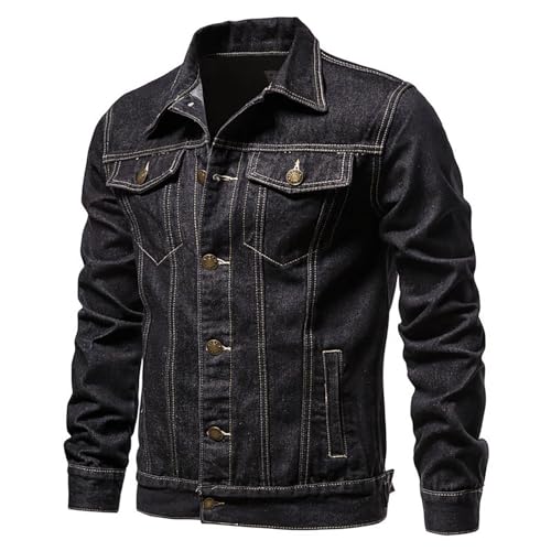 Generic Button Down Jean Jacket for Men Classic Fit Lapel Collar Bomber Jacket Casual Long Sleeve Trucker Style Denim Jackets