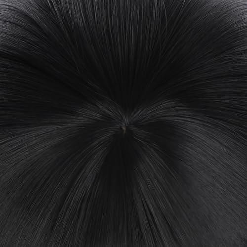 Image of Anime Black Blue Gradient Wig with Bangs Men Long Straight Wig with Ponytail for Women Game Dragon Permansor Cosplay Wig Halloween,Christmas,Comic con,Game Show,Party