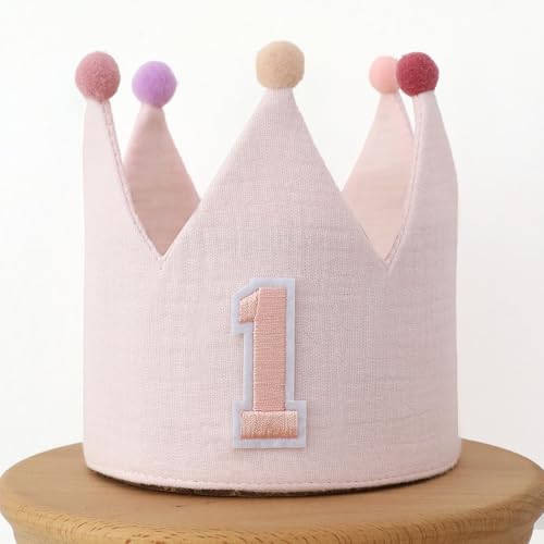 HODIHIWI First Birthday Crown for Baby Girl 1st Felt Hat One Year Old Party Decoration Pink Headband