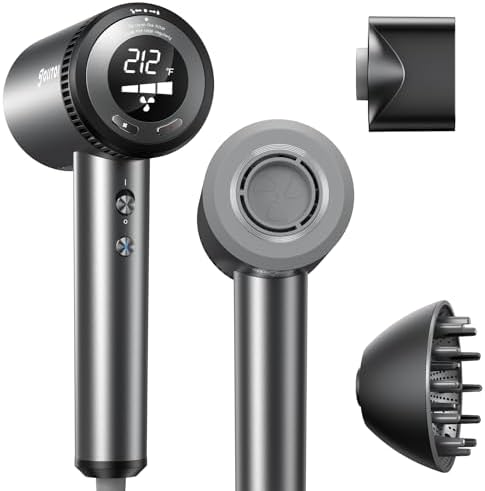 Hair Dryer with Diffuser - Professional High Speed Ionic Blow Dryer with 110,000 RPM Motor for Fast Drying, Low Noise Hairdryer with Magnetic Nozzle, Hair Dryer for Women