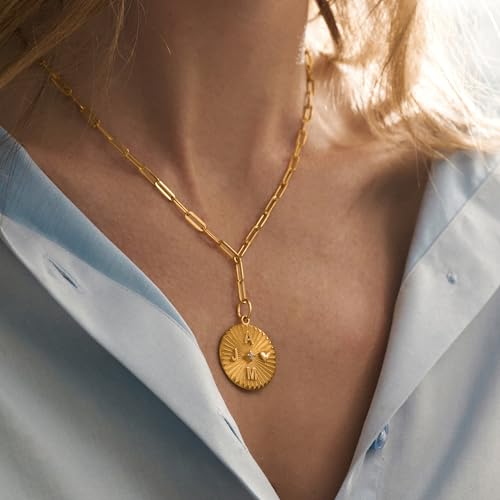 OAK & LUNA - Medallion Custom Engraved Pendant Necklace - Sterling Silver or 14K Solid Gold - Up to 4 Initials2