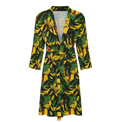 Jamaican Flag Lion Novelty Men's Robe Soft Lightweight Bathrobe Long-sleeve Spa Robes4