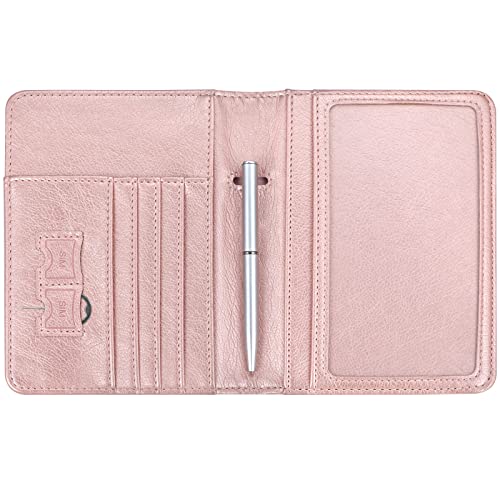 Hotcool Passport Holder Upgraded Version Leather Passport Accessories For Women Men Wallet Travel Cover Case, With 11 Pockets, Pen And Pin, Rfid Blocking And Elastic Strap, Rose Gold #TOP2